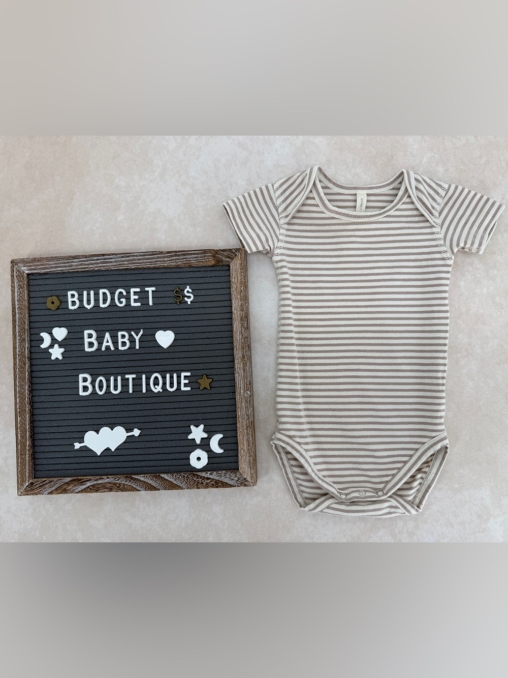 Quincy Mae Striped Baby Onesie - Cream & Taupe